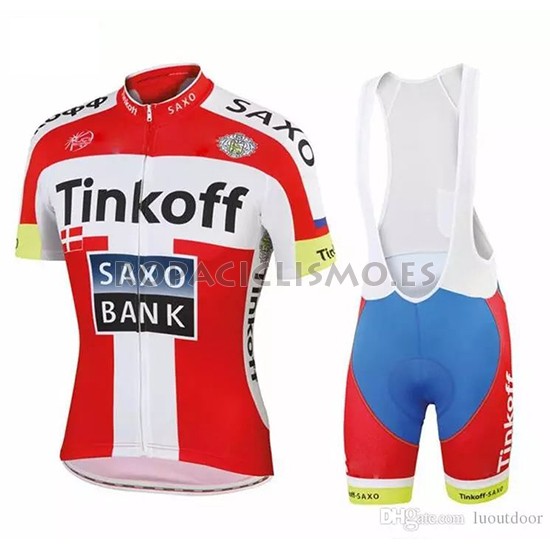 2018 Maillot Tinkoff Saxo Bank Tirantes Mangas Cortas Rojo Blanc